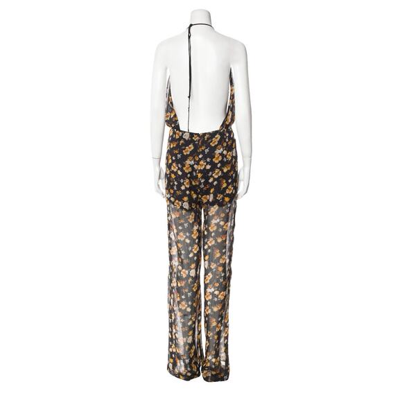 Reformation Sheer Yellow Floral Black Jumpsuit Size Small EUC - Picture 3 of 6